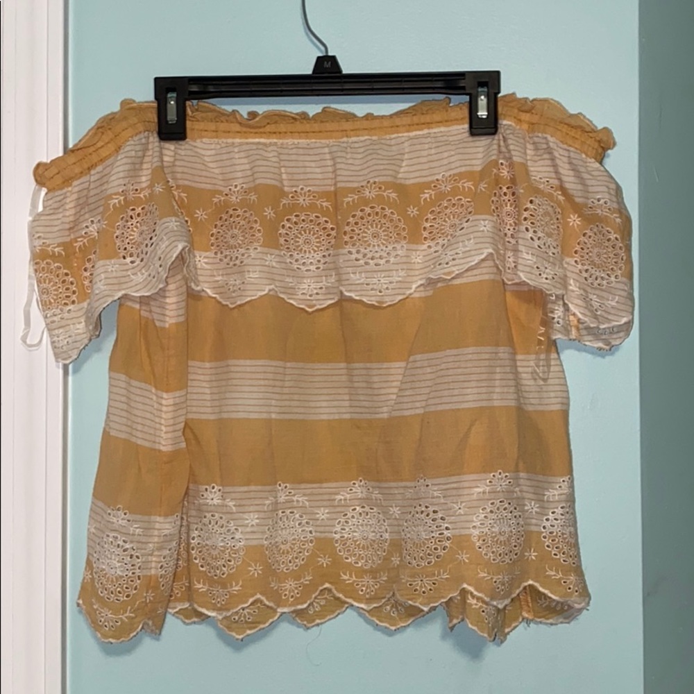 Yellow & White striped off the shoulder top